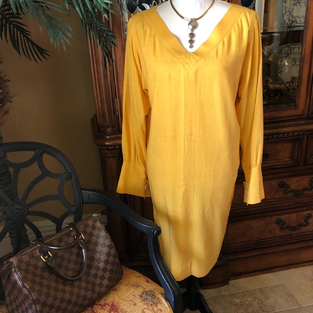 Saint Laurent Paris Vintage Yellow Dress Vintage 90’s Bergdorf Goodman Size S - Picture 2 of 7